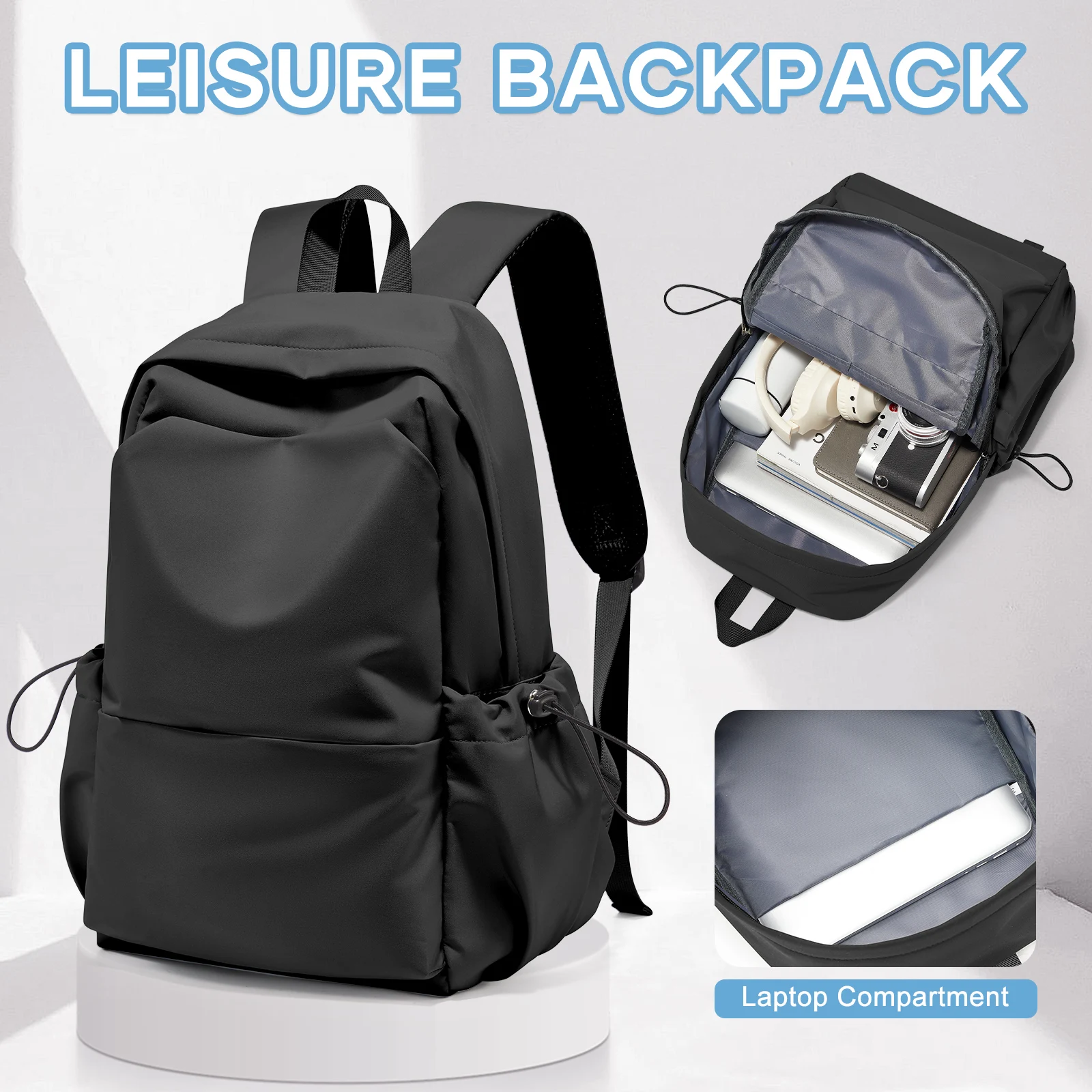 

School Backpack Black Waterproof Bookbag Casual Lightweight Laptop Travel Rucksack Daypack School Bags for Boys Girls Teens