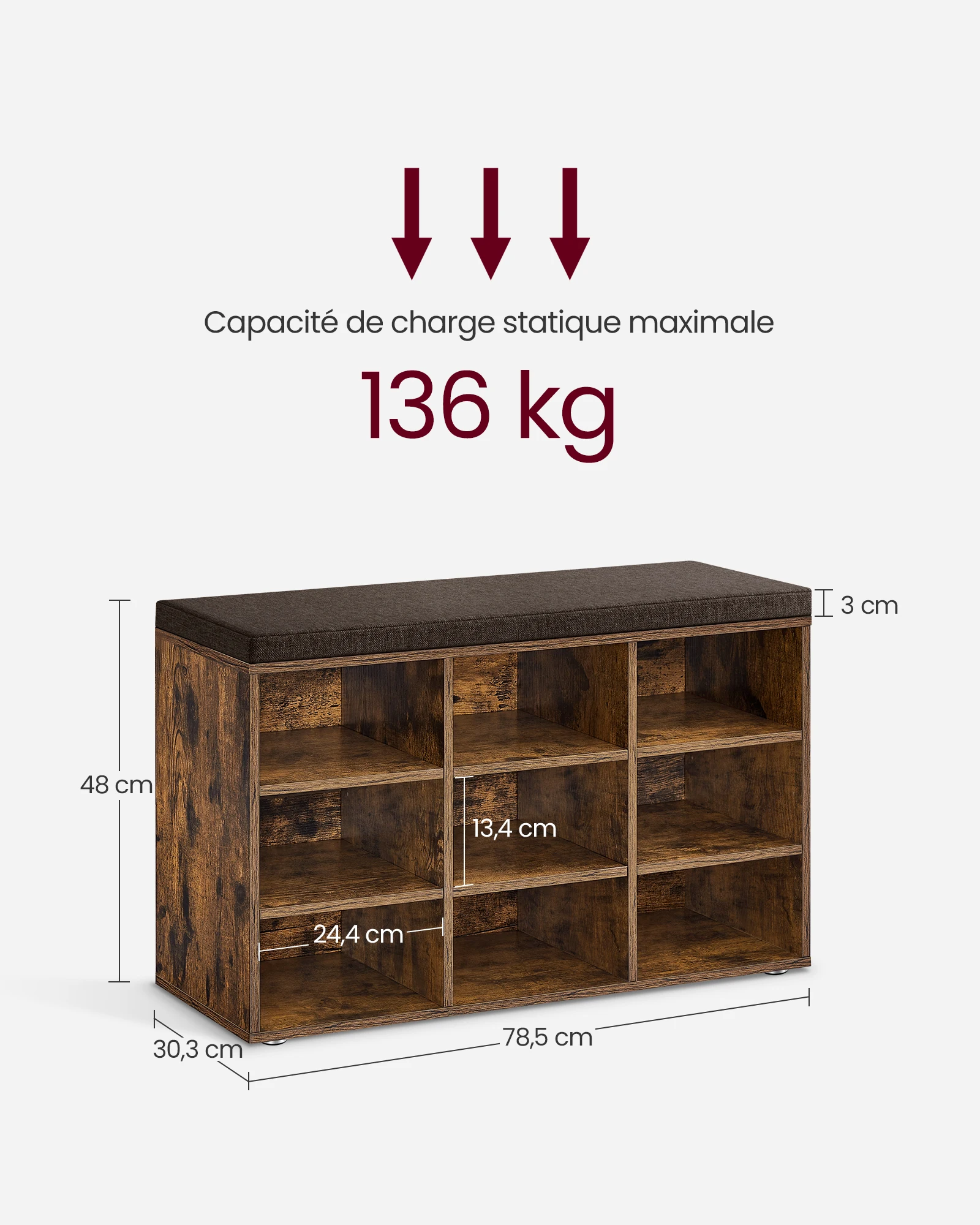 مقعد تخزين أحذية VASAGLE مع مقعد مبطن ، مع وسادة ، 9 أقسام ، أرفف قابلة للتعديل ، غرفة المعيشة ، الرواق #6