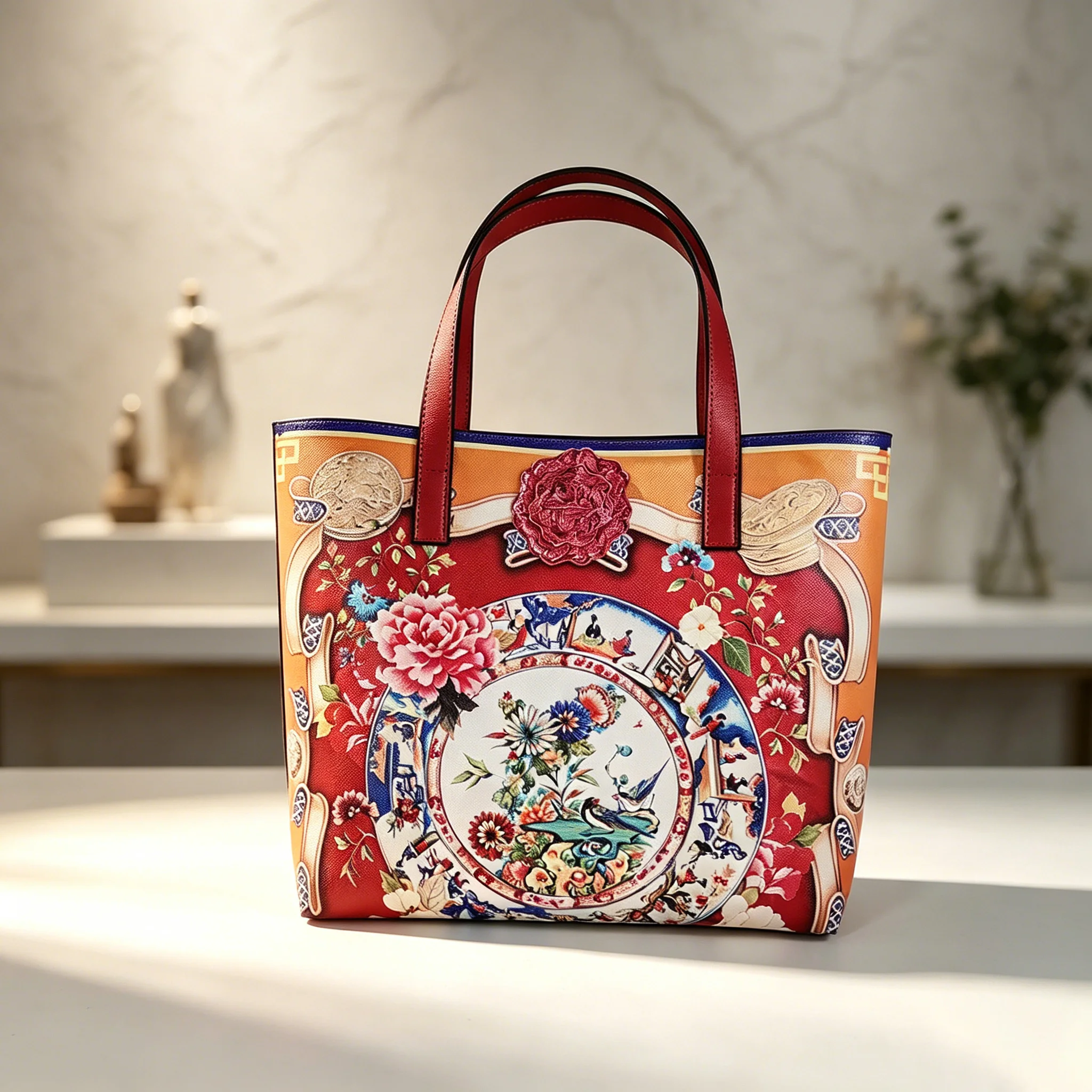 Bolso de hombro de viaje con estampado de lujo italiano, bolso de compras de cuero con textura floral, bolso grande, bolso de marca famosa, bolso de mano para mujer y niña