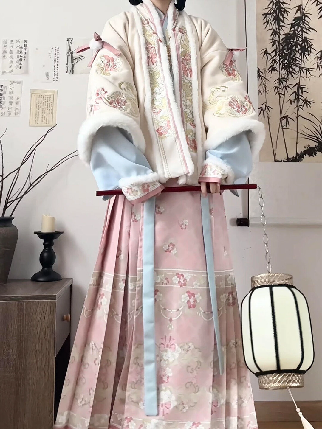 Women's Hanfu Heavy Embroidery Winter Warm Fleece Inner Shirt  Face Skirt Traditional Chinese Costume New 2026 Style