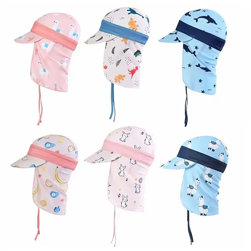 

Windproof Children's Swimming Cap Neck Protection Breathable Large Brim Sunshade Hat Anti UV Adjustable Kids Bucket Hats Summer