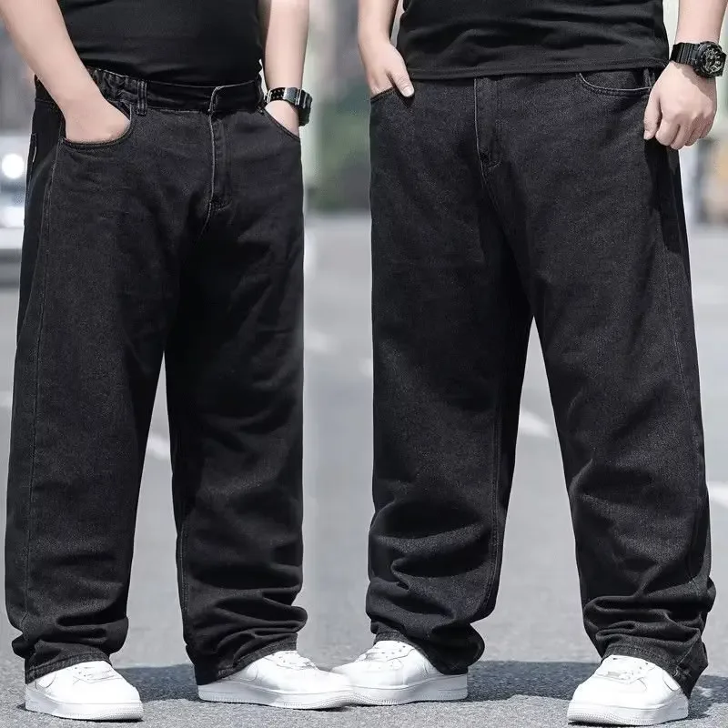 Autumn/winter Men's Loose-fit Straight-leg Jeans Sweatpants Trendy Long Pants For Overweight People