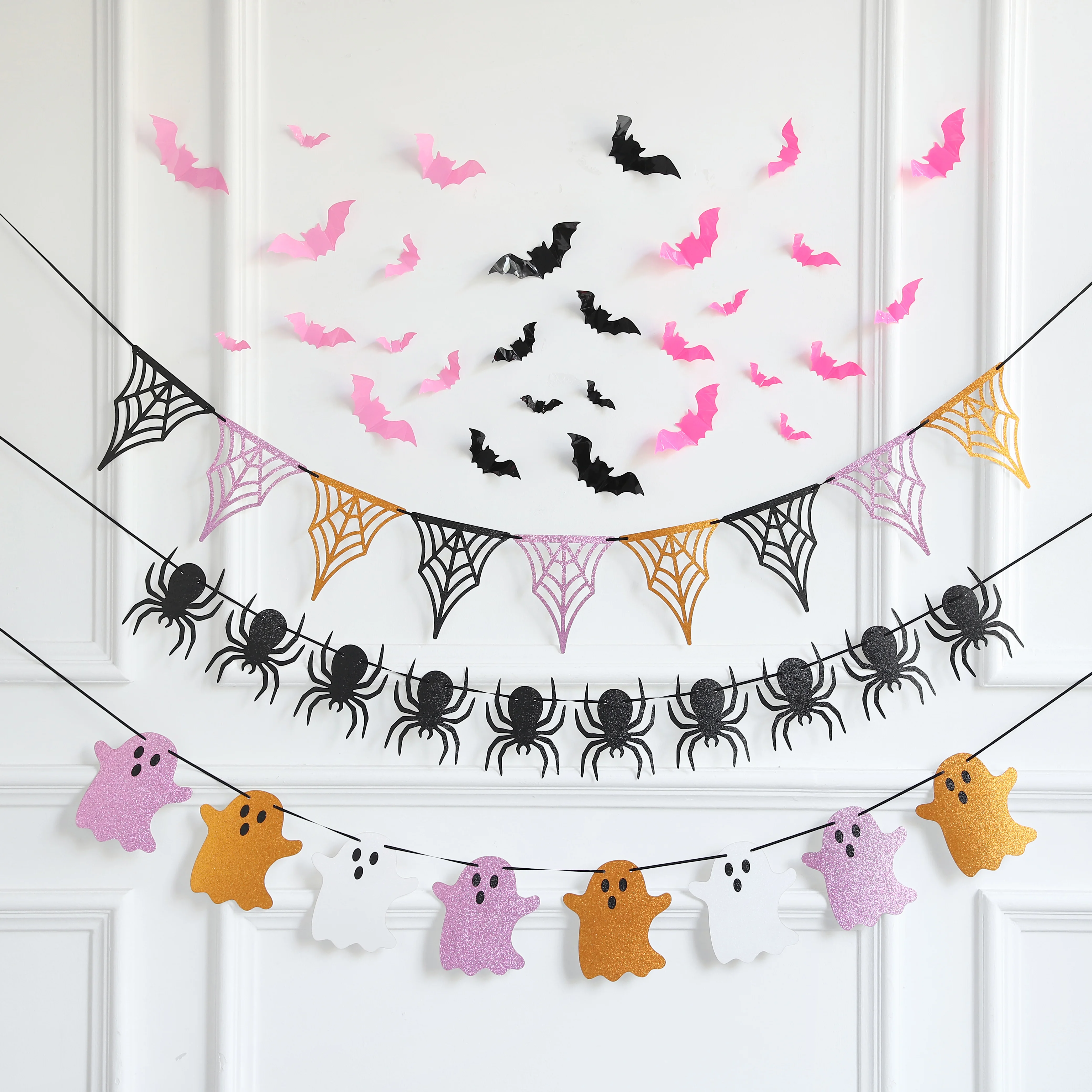 

Halloween Banner Cartoon Ghost Spider Web pattern Bunting Garland Home Decor Kid Birthday Halloween Party Decoratin Horror Props