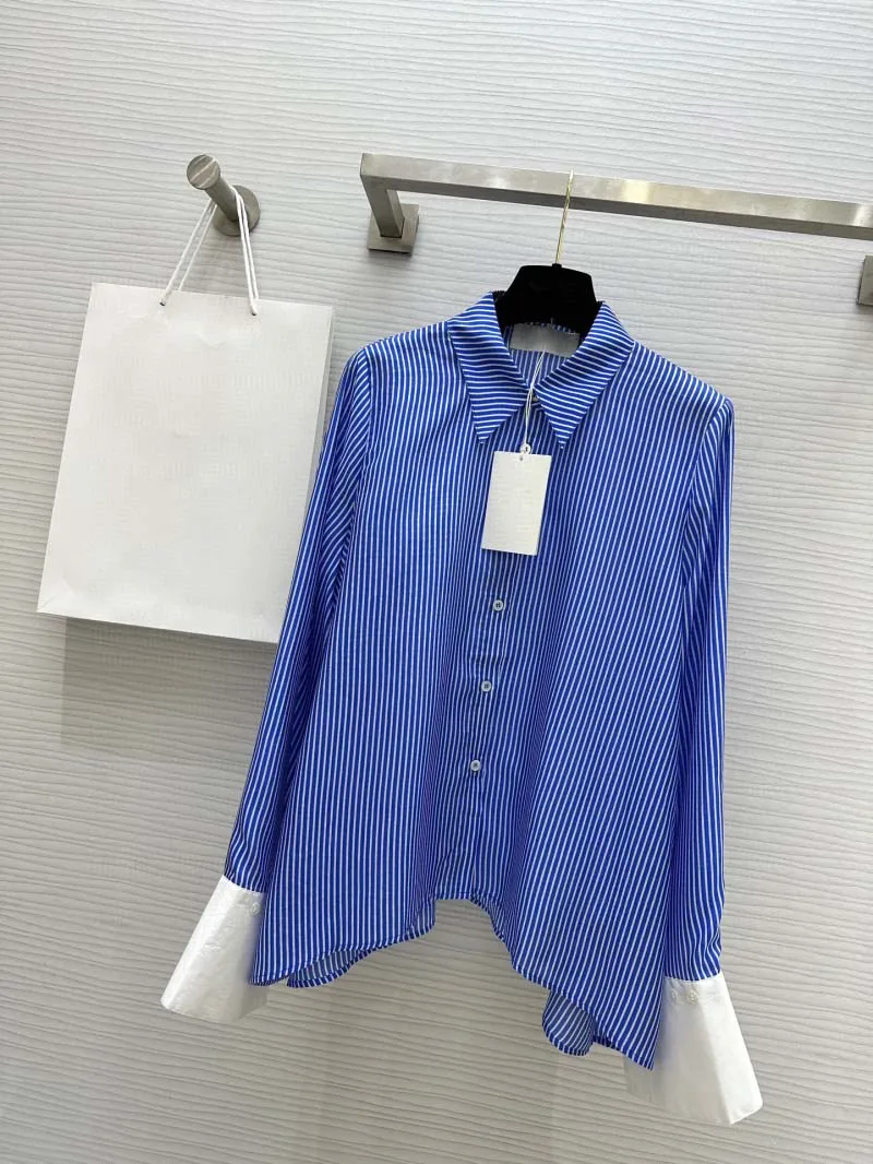 

Commuting style women's shirt fashionable, exquisite, simple, loose, slimming, vertical striped silk shirt casual