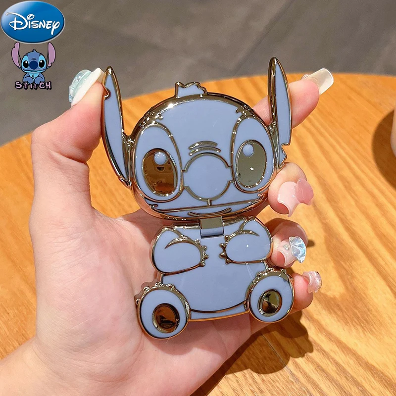 Kawaii Anime Disney Stitch Phone Holders with Mirrors Lilo Stitch Phone Back Stickers Portable Unniversal Bracket Ornaments Girl