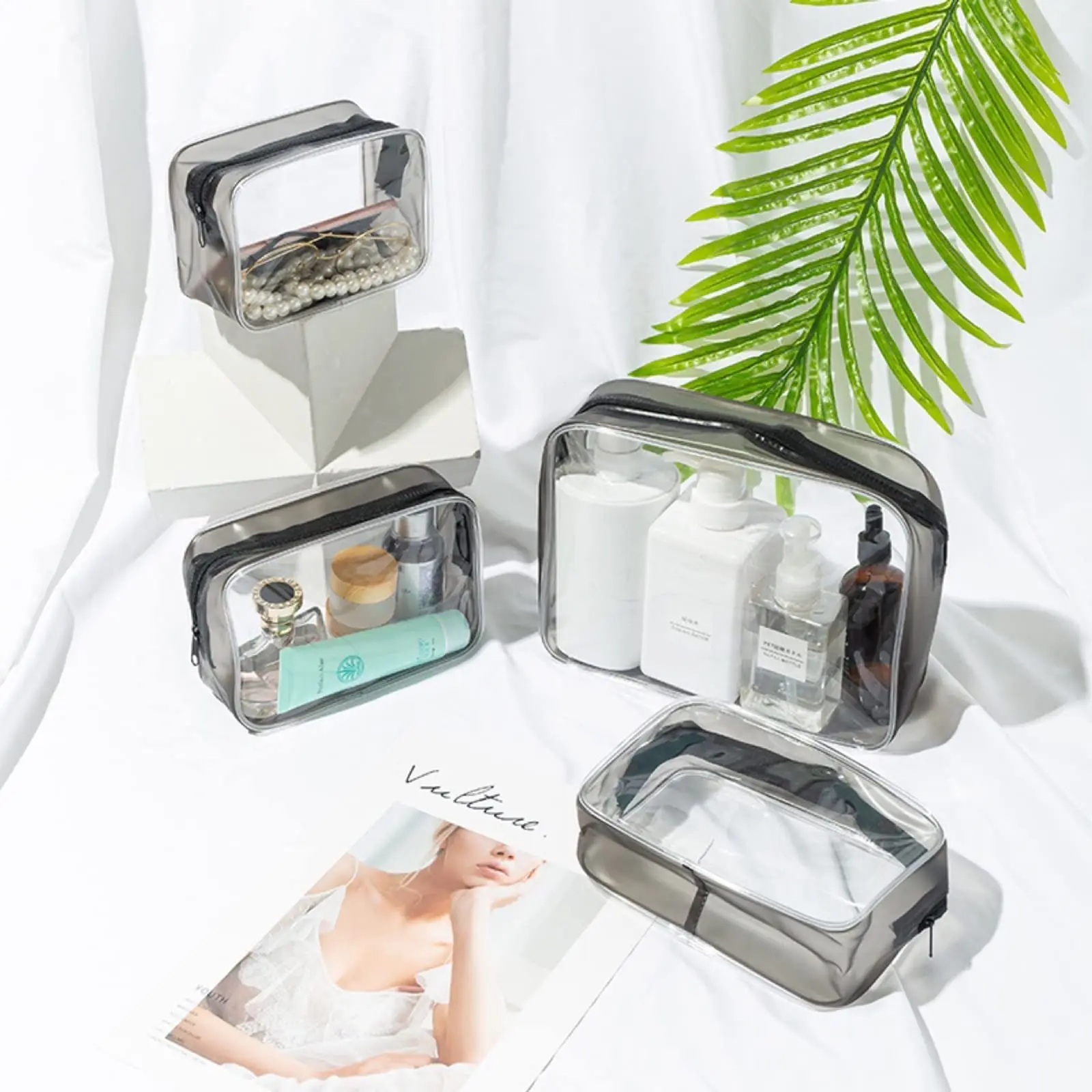 Transparent Cosmetic Bag, Clear Makeup Organizer Pouch for Toiletries, Portable Storage Bag for Travel & Gift（4pcs）