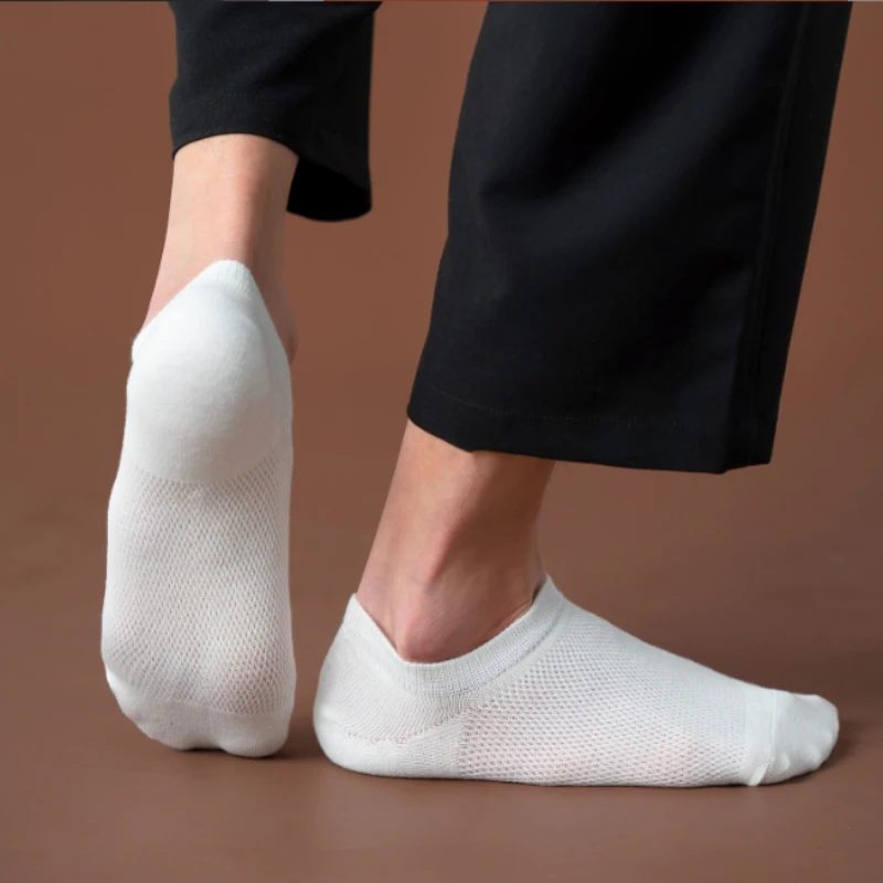 Men Summer Socks Cotton Non-Slip Mesh No Show Ankle Invisible Breathable Low Cut Silicone Thin Boat Sock Casual Comfortable