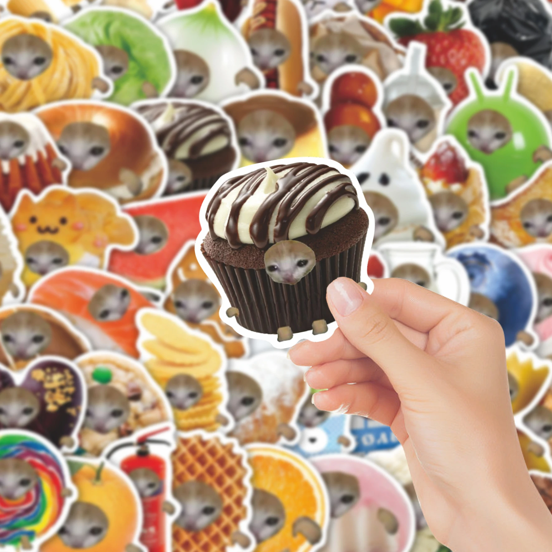 55pcs Funny Food & Pet Fun Style Stickers Pack  Whimsical Vinyl Decals with Cute Creature-in-Food Graphics | for Laptop, Journal