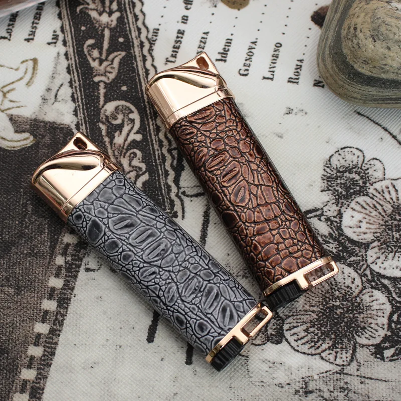 Textured Wrapped Butane Lighter, Refillable Windproof Blue Flame Torch, Elegant Metal Lighter for Gifting