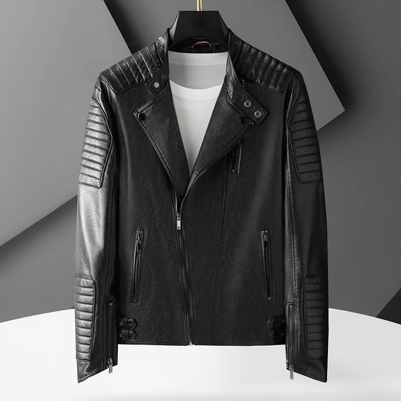 2024 Men's Lapel Oblique Zipper PU Leather Jacket Youth Fashion Autumn New Casual Leather Clothing