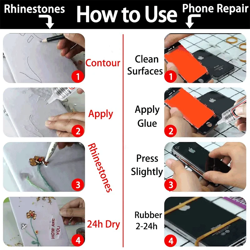 B7000 15/25/50/110 مل لاصق صناعي متعدد الأغراض DIY مجوهرات وحرف يدوية إصلاح غطاء الهاتف المحمول سائل لاصق شفاف مقاوم للماء لزجاج الشاشة التي تعمل باللمس 1-3 قطع.