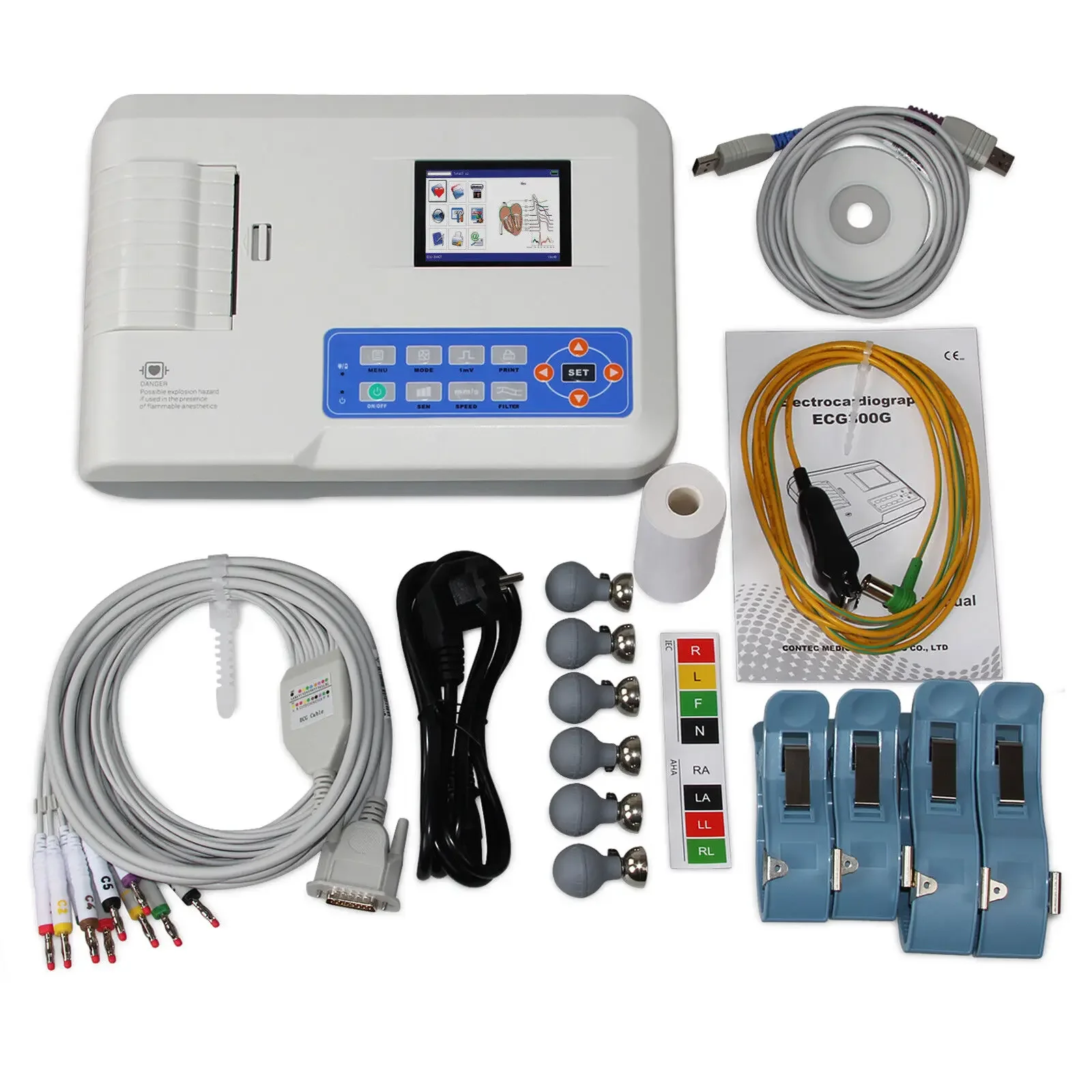 7-дюймовый сенсорный экран ECG300G цифровой 3-канальный 12-проводной электрокардиограф для использования на человеком
