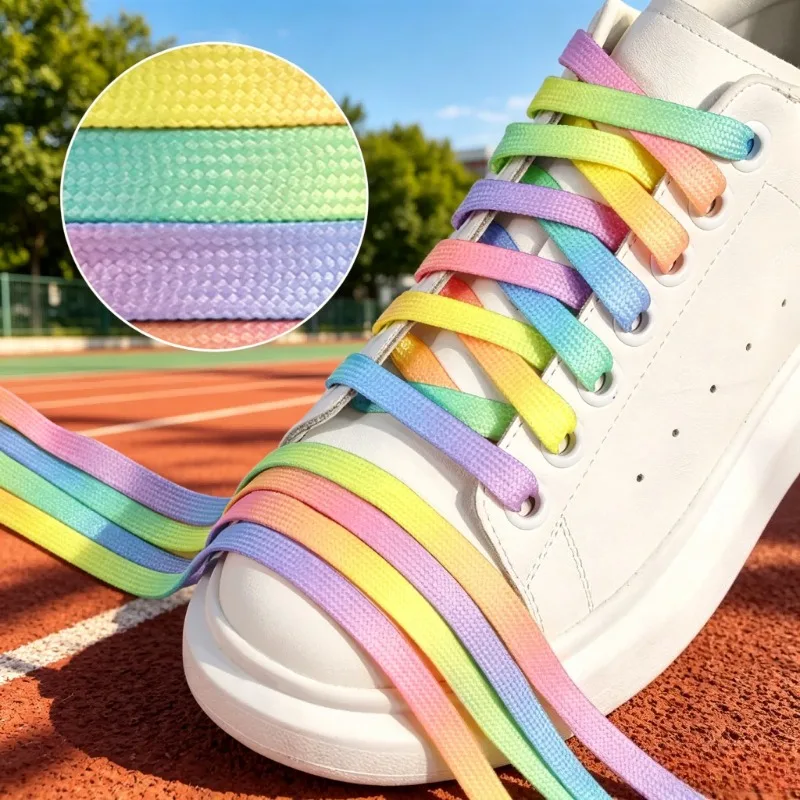 Color Gradient Creative Flat Shoelaces for Sneakers Fashionable Athletic Shoes Laces Pair Colorful Casual Sneaker Laces