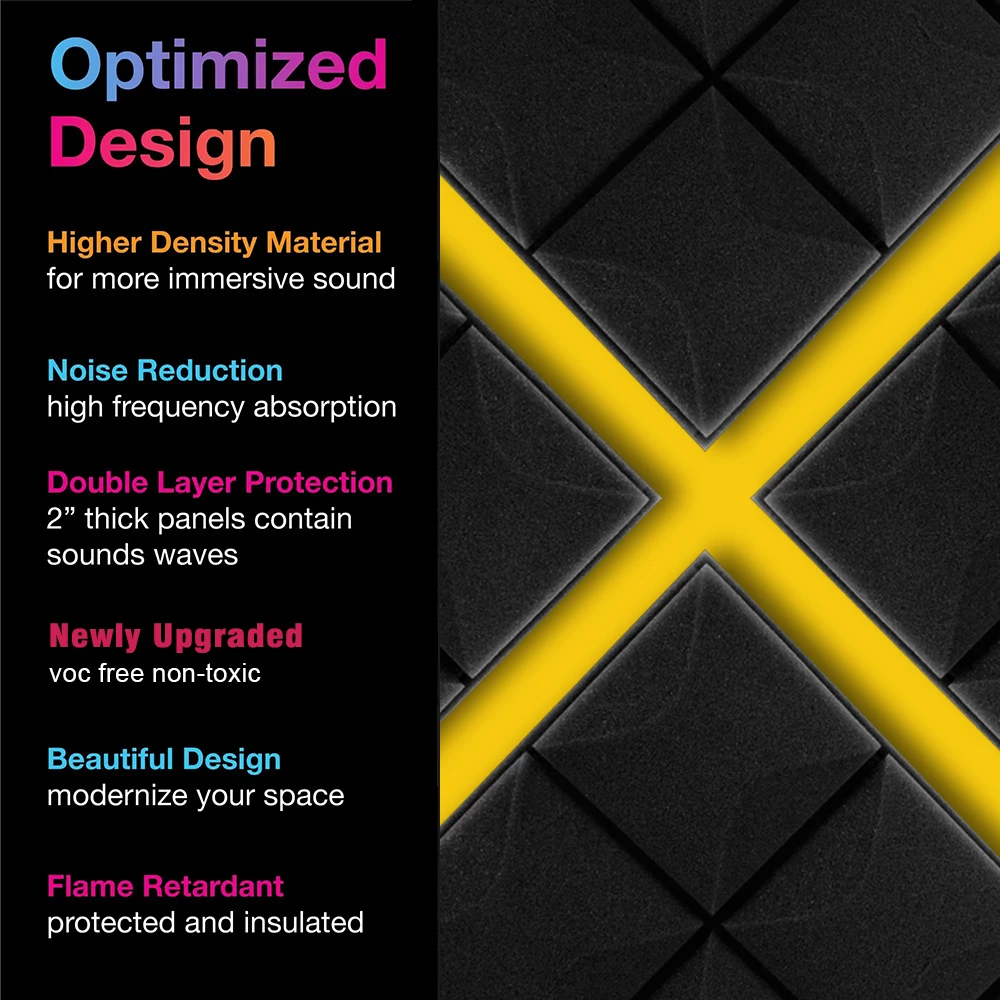 رغوة صوتية ممتصة للصوت، 12 قطعة من ألواح الحائط عالية الكثافة لامتصاص الصوت لتقليل الضوضاء وما إلى ذلك