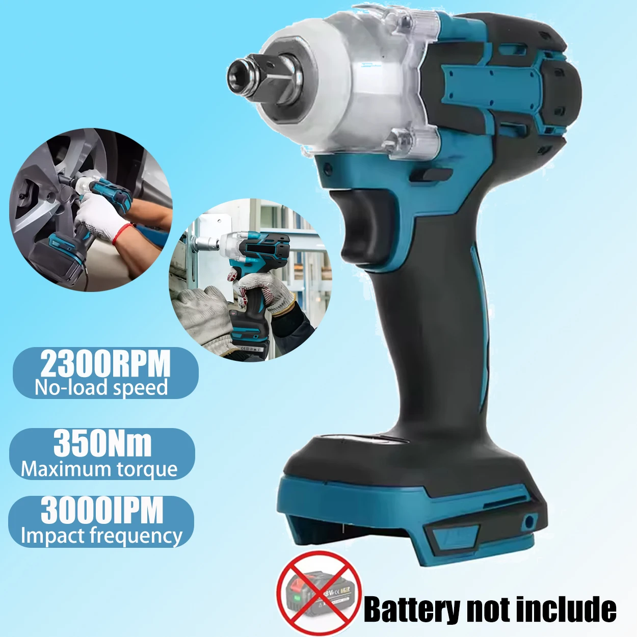 350Nm Brushless Cordless Impact Wrench, 2 In 1 1/2