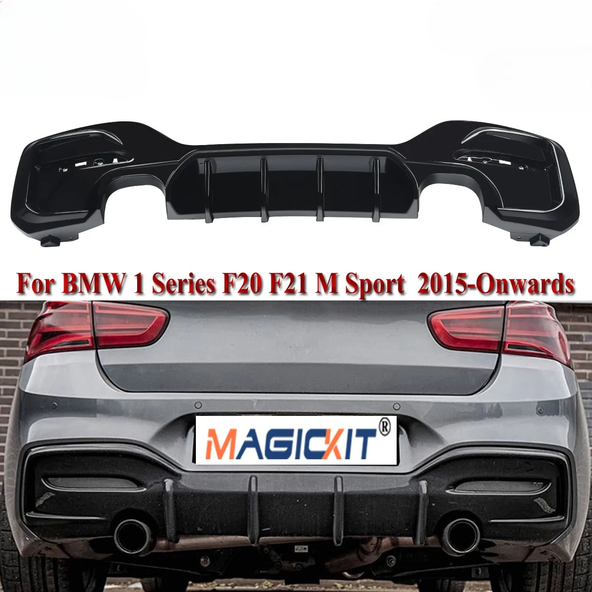 Achterbumper Lip voor BMW 1 Serie F20 F21 114d 116d 118i 120i 125d M140i M135i M Sport 2015 + LCI Diffuser met LED Remlichten