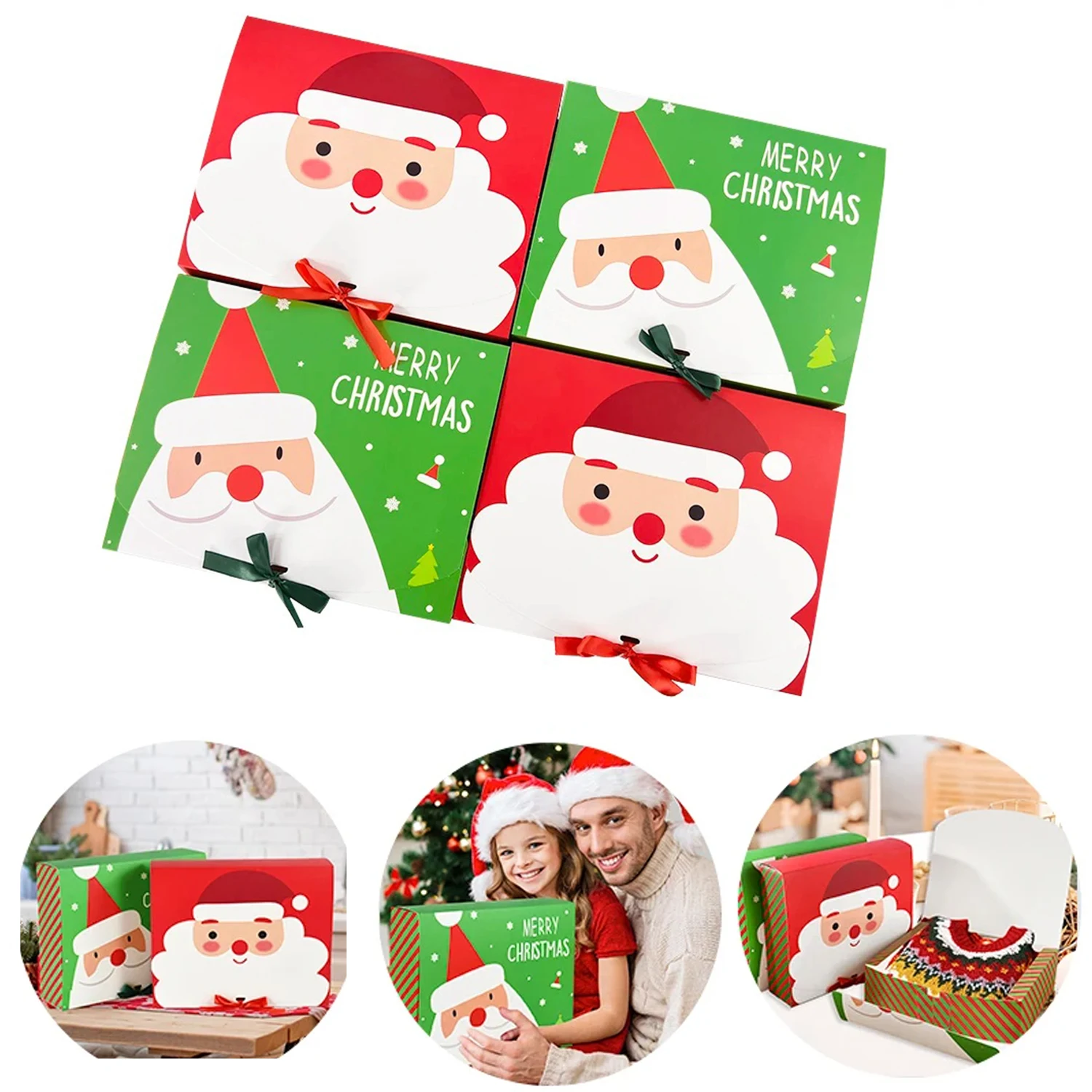 

1pc Folding Festival Gift Box Merry Christmas Santa Claus Carton 2024 Xmas Noel Navidad Kids Party Gift Favors 2025 New Year