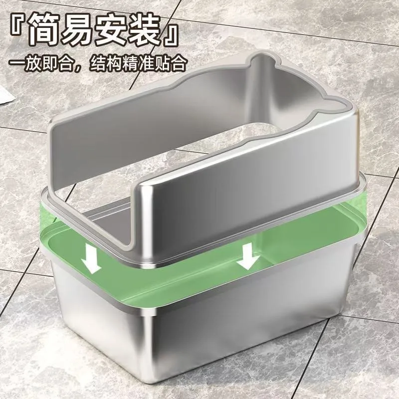 Pet stainless steel extra large cat litter box, plus high anti-belt sand cat toilet anti-splash and easy to clean cat litter box