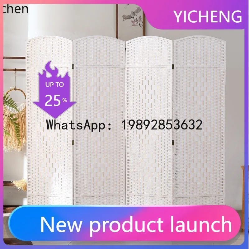 A2-26  Creative Handmade Straw Screen Partition Fashion Simple Living Room Bedroom Folding Screen Easy Folding Mobile Solid Wood