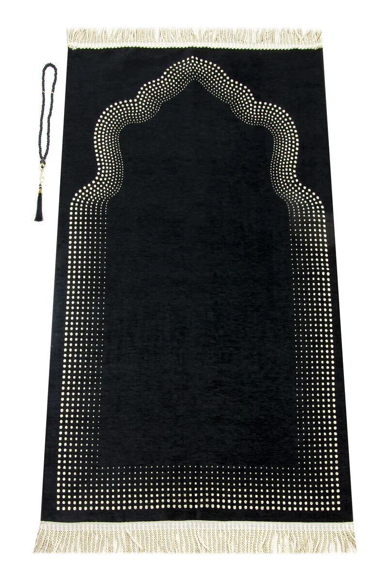 

Mihrab Pattered Plain Chenille Prayer Rug Black Muslim Islam Sheet Prayer Mat Holy Quraan Islamic Mats