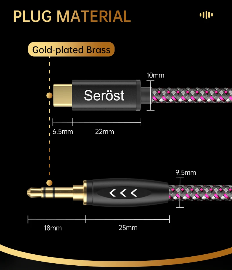 Serost Moon HiFi Audio OCC-Kabel aus Einkristallkupfer, Typ-C auf 3,5-mm-Aux-Buchse für Musikplayer, Lautsprecher, Kopfhörerverstärker – Detail 6