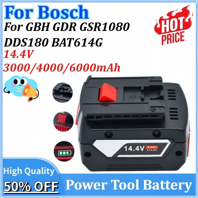 

Сменная батарея для электроинструмента 14,4 В, 3000/4000/6000 мАч для Bosch GBH GDR GSR1080 DDS180 BAT614G, литиевая аккумуляторная батарея