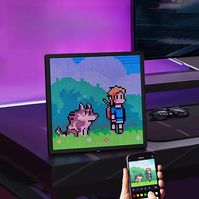

Bluetooth pixel screen e-sports table with led screen e-sports room decoration computer desktop ornament clock boys gift