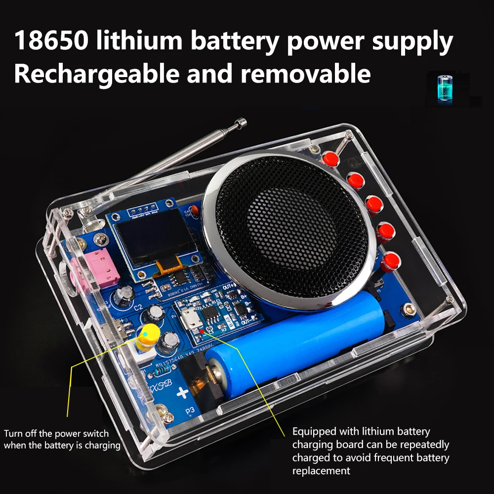 DIY วิทยุ FM อิเล็กทรอนิกส์ชุด87-108เมกะเฮิร์ตซ์ปรับความถี่ OLED จอแสดงผลวิทยุประกอบ DIY บัดกรีปฏิบัติชิ้นส่วน RDA5807