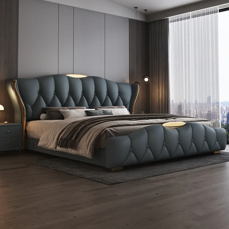 Contact Leather Frame Double Bed King Size Wooden Luxury Twin Double Bed Princess Modern Cama Matrimonial Bedroom Furniture