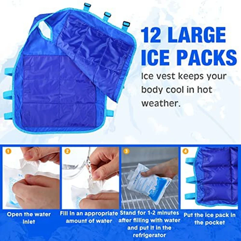 2 Pcs Blue Cooling Vest With 48 Pcs Ice Pack Adjustable Ice Vest For Men Women Hot Weather Working Running Fishing Cycling