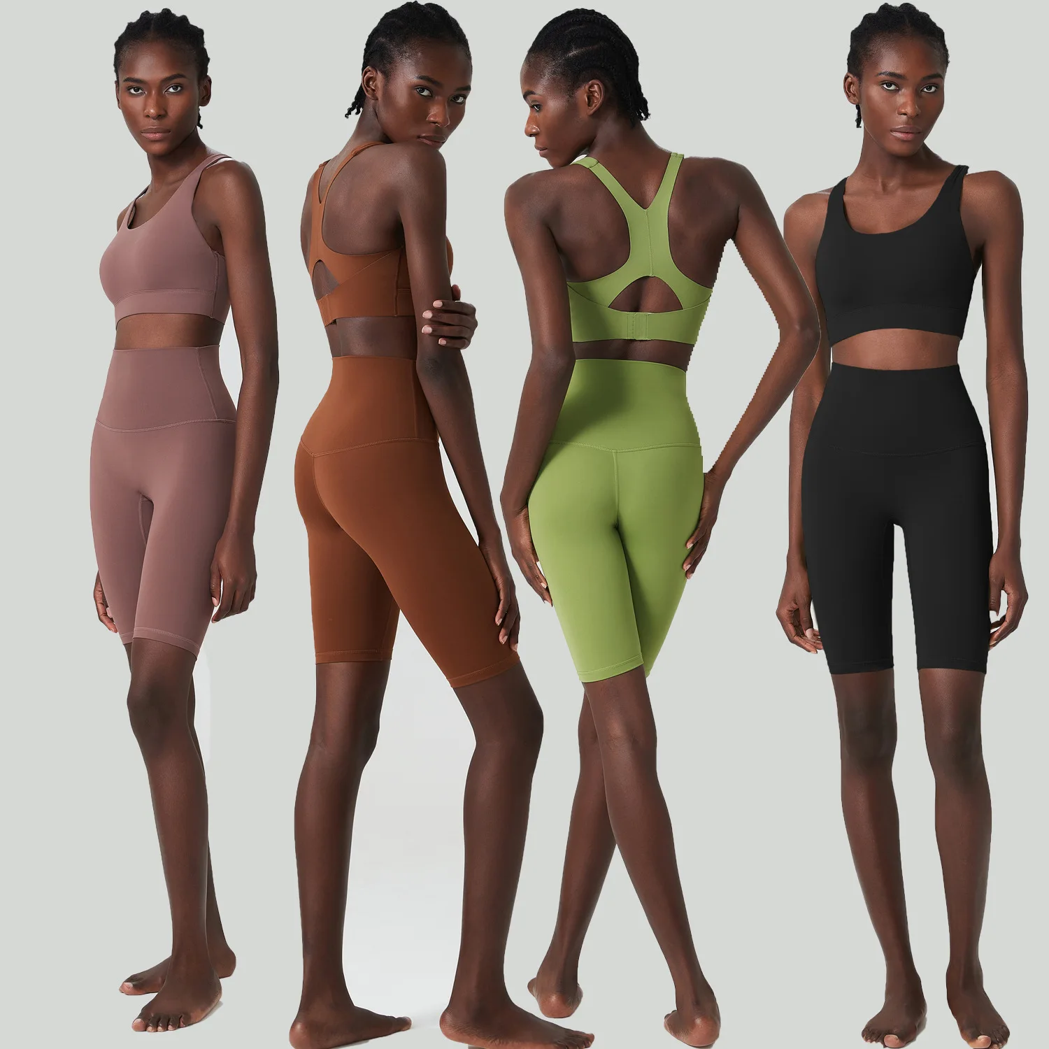 

Короткий комплект для йоги Maxdutti Breathing Cup, женский спортивный костюм телесного цвета, комплект из двух предметов, состоящий из пяти частей, брюки