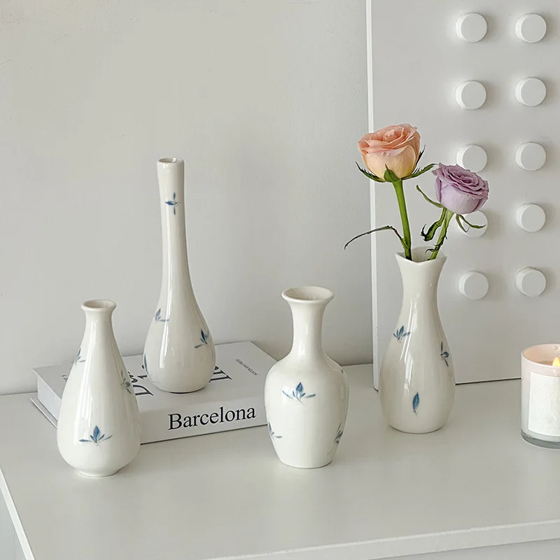 

CuteLife Nordic White Floral Ceramic Table Vase Vintage Home Decoration Flowerpot Porcelain Living Room Artificial Plant Vases