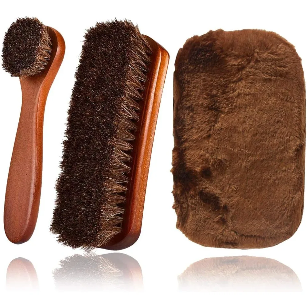 Natural Horsehair Shoe Polish Brush Leather Care Buffing Brush Polishing Glove for Boots Shoes Sofa Car Seat