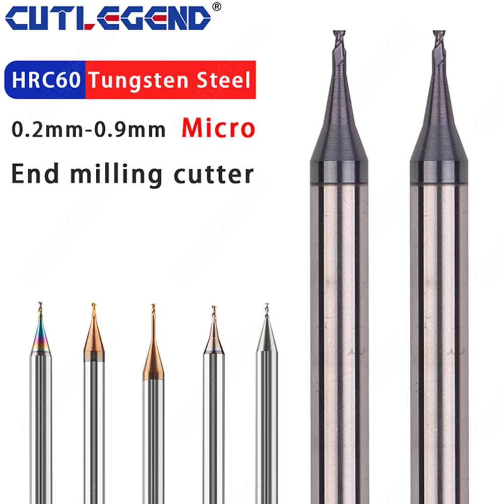 Flat End Fresa Cnc Router Bit Haste Tungstênio Carbide End Mill Mini Fresa 0.20.9 mm Micro Flautas mm Hrc60 Alta Qualidade