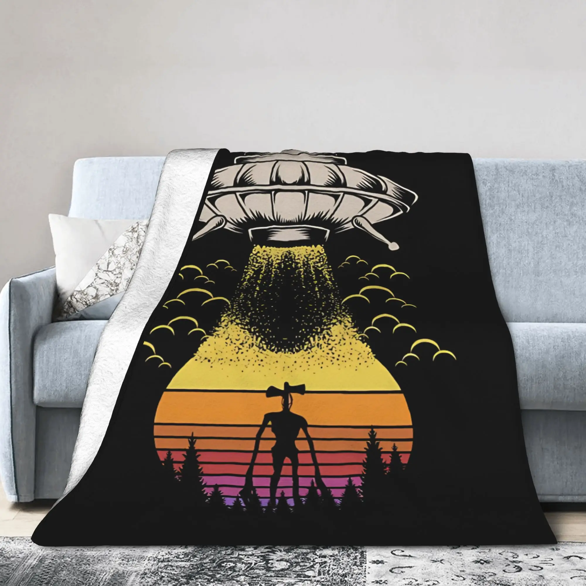 Siren Head Space Alien UFO Blankets  Fleece Funny Warm Throw Blankets for Home Summer