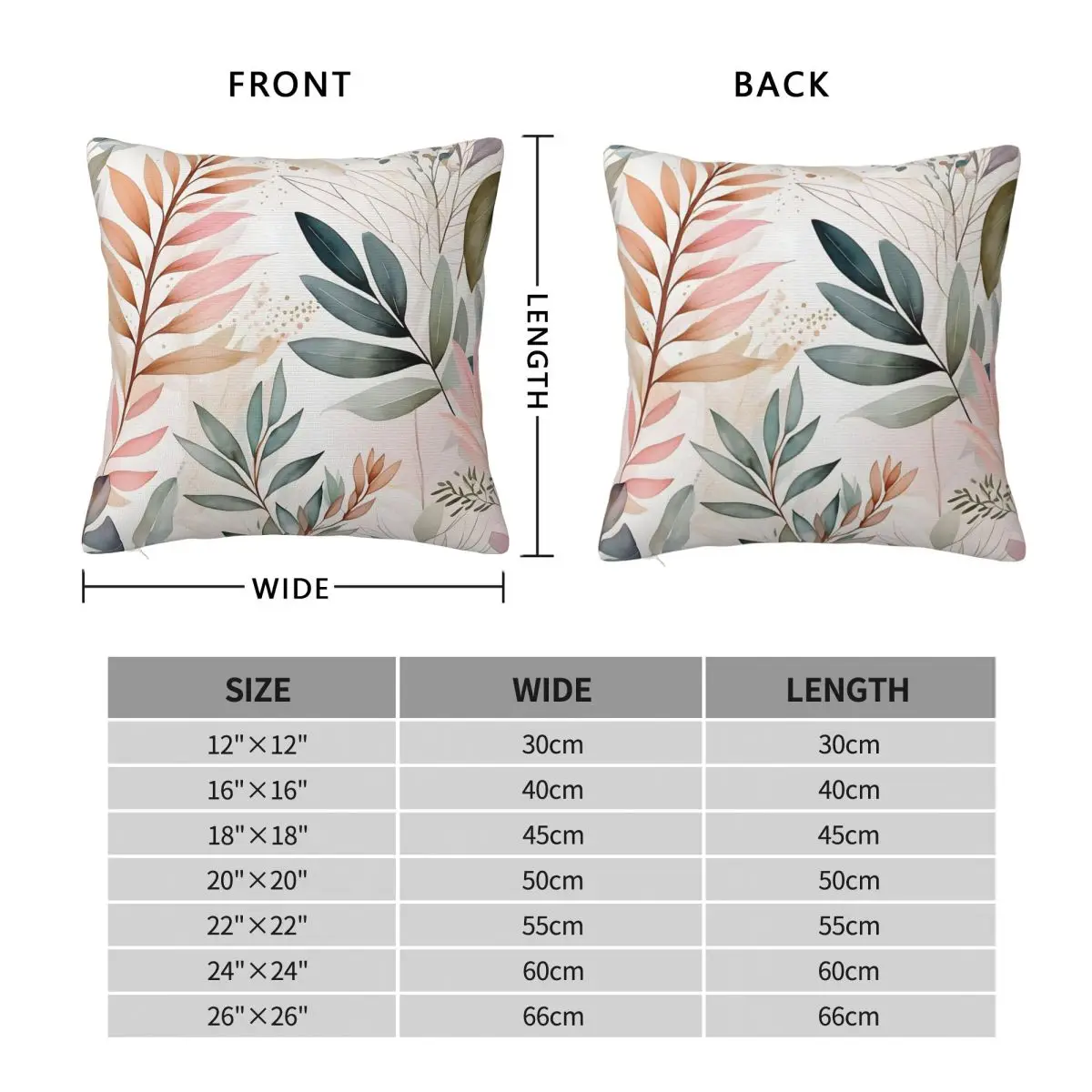 Botanical Peach Olive Green Square Pillowcase Polyester Linen Velvet Pattern Zip Decor Pillow Case Room Cushion Cover 18