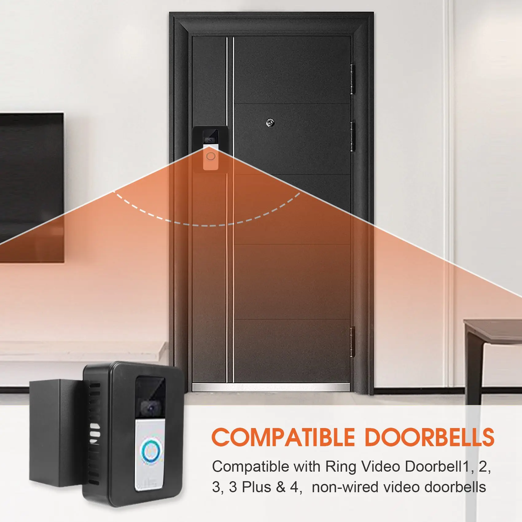COME Anti-Theft Video Doorbell Door Mount,No-Drill Mount Fit For Most Video Doorbell, Ring Doorbell Holder For Apartment Door