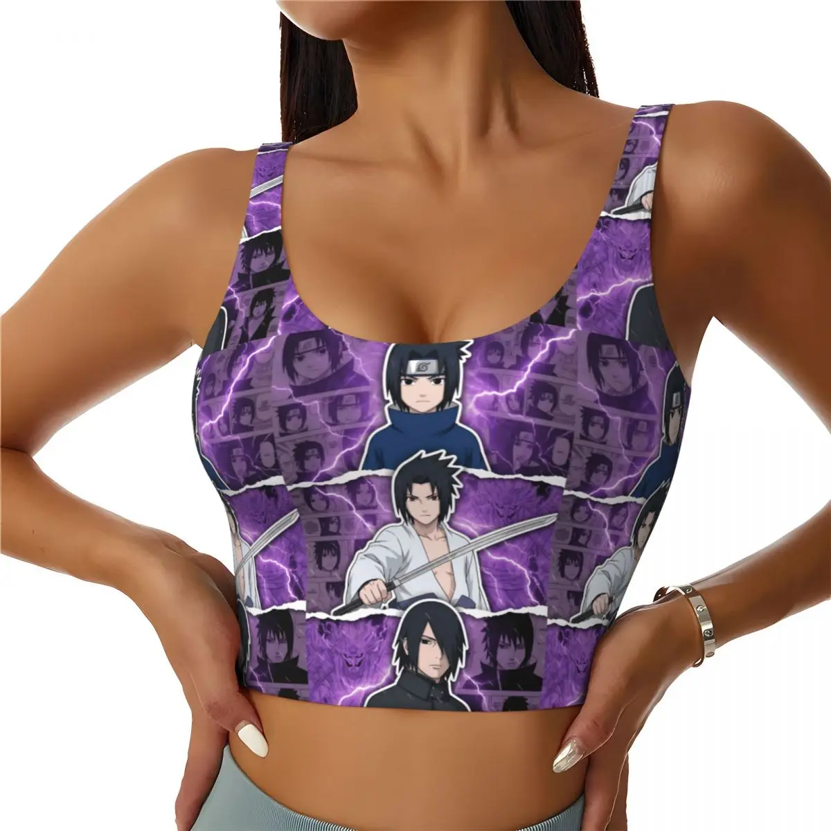 

Custom U-Uchihaes Sasuke Manga Japan High Impact Sports Bras Women's Manga Seamless Workout Running Crop Tank Tops