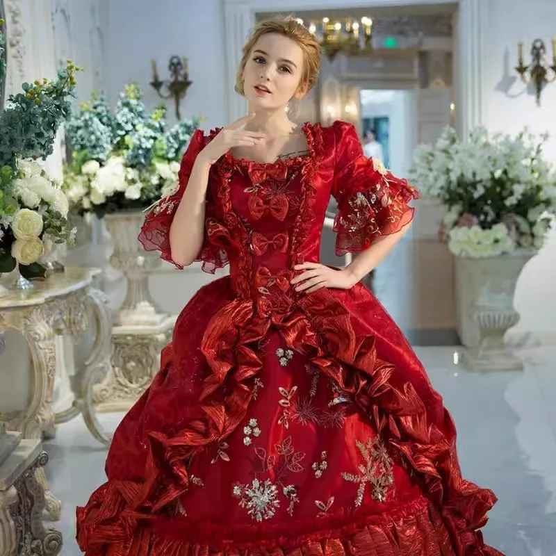 European Court Costume Ladies Performance Costume Queen British Costume Performance Drama Classical Event Burgundy Dress 시상식 드레스