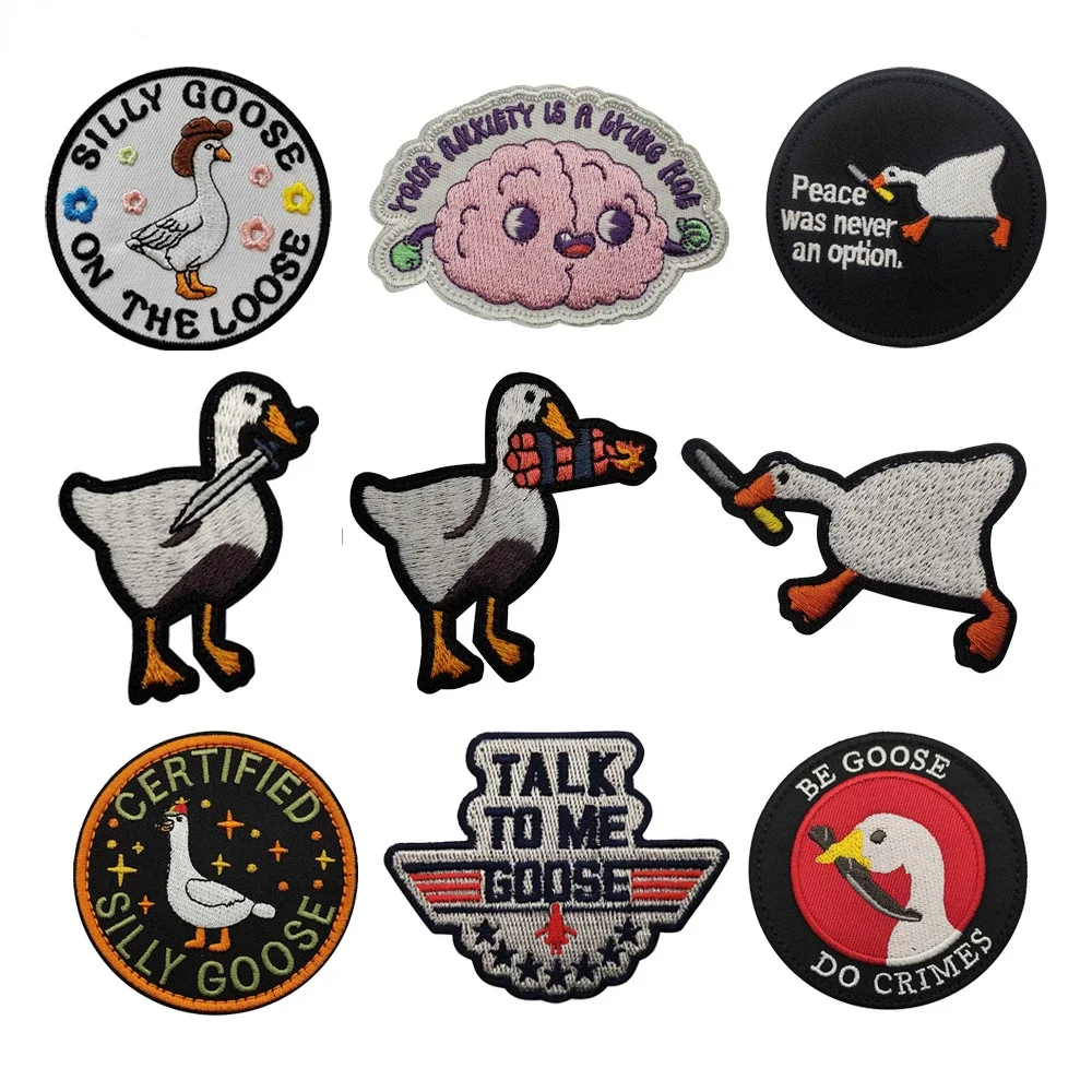 Silly Goose Anxious Brain Mood Patch Animal Goose Embroidery Armband Stupid Goose Ran Away Magic Patch Backpack Patches