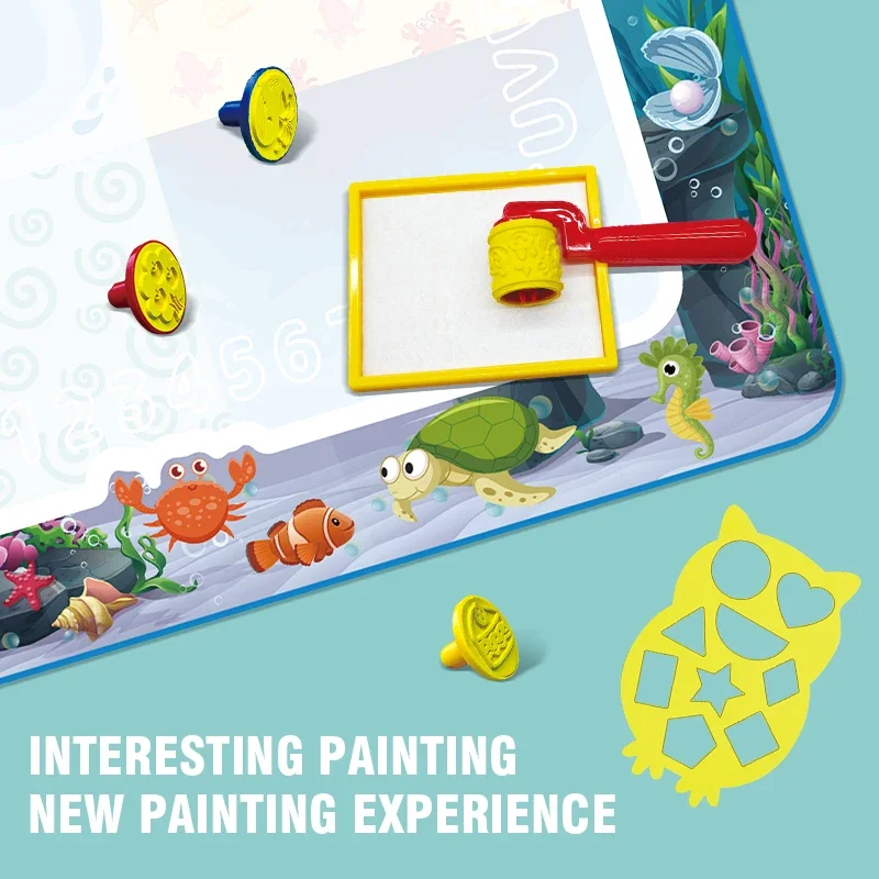 Large Reusable Water Drawing Mat for Kids - Clear Colorful Painting Reusable Educational Doodle Rug Toy Set
