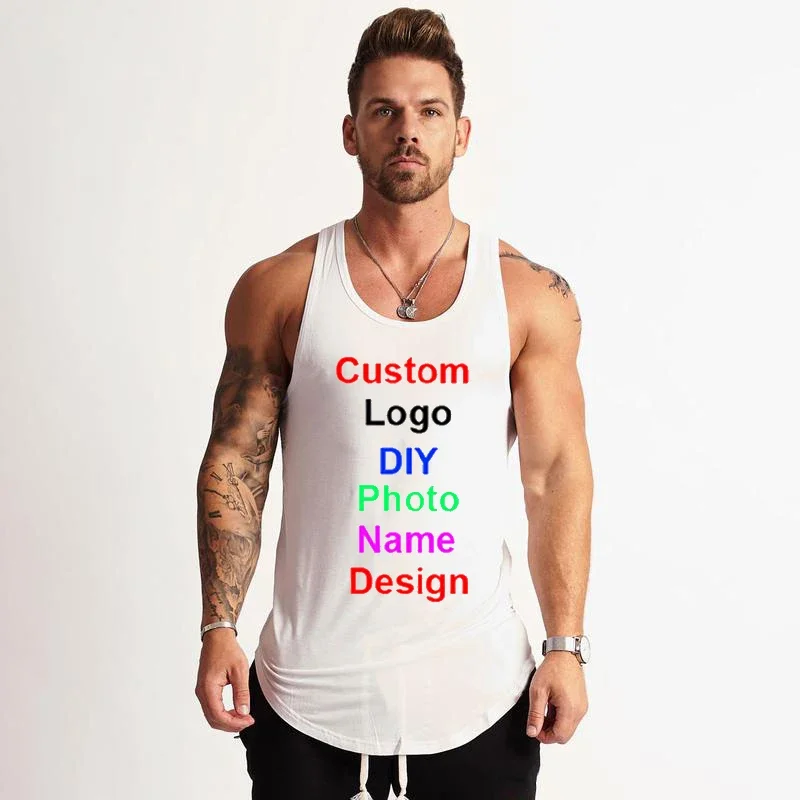 Your OWN Design Brand Logo Picture letters Custom Men DIY Cotton Tank Top Gym Bodybuilding Sleeveless Shirt Fitness Clothing