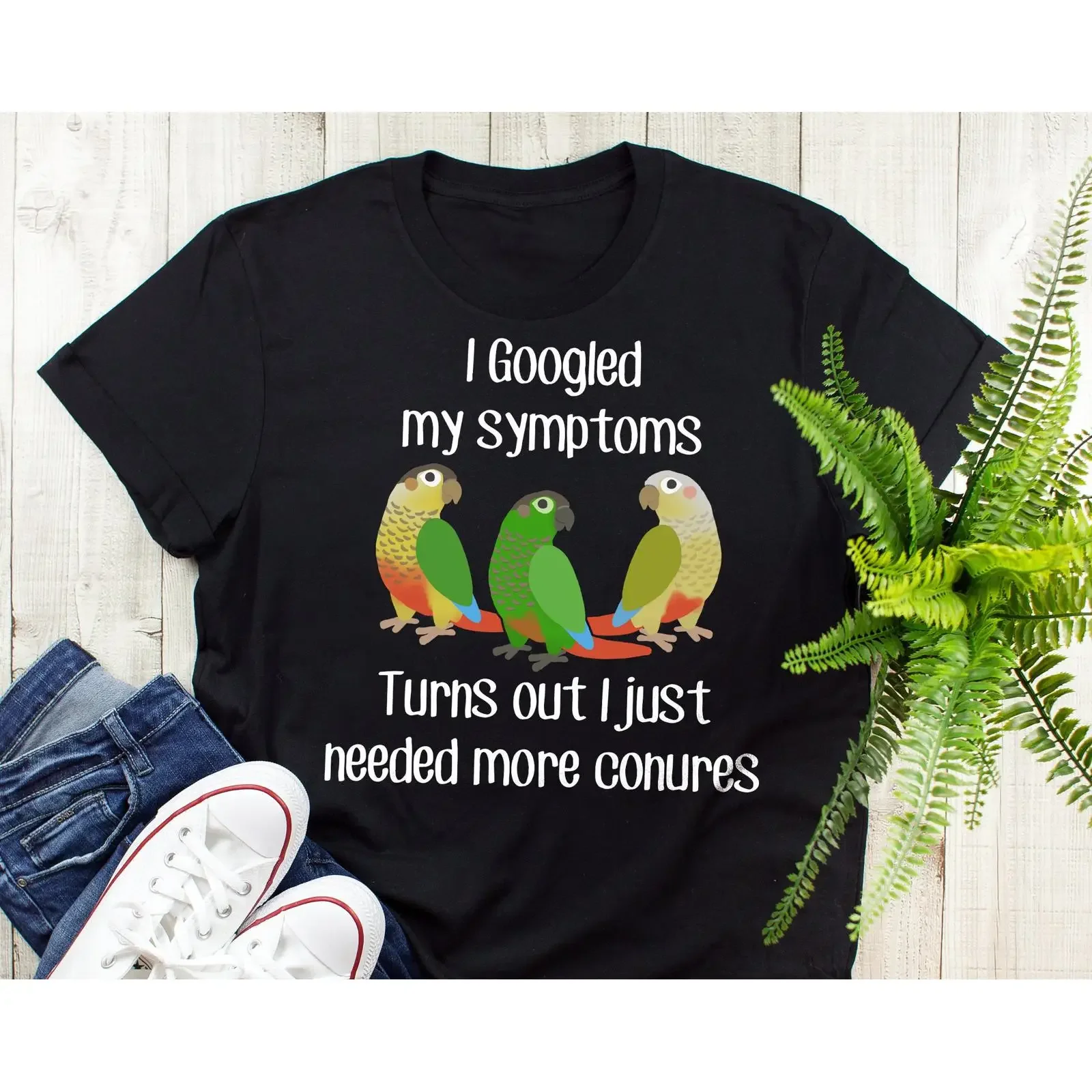 I Googled My Symptoms Funny Green Cheek Conure T Shirt Cute Parrot Lover for Cinnamon Yellow Bird  vintage Washed fashion