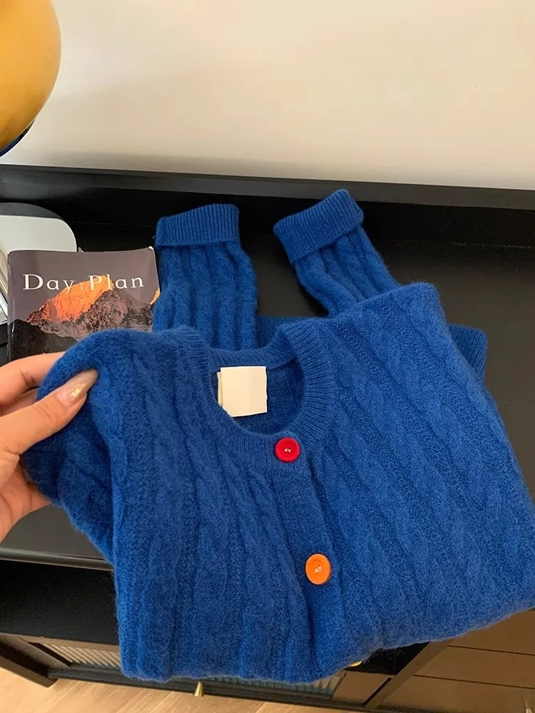 

Klein Blue Knitted Open Cardigan Women's Spring Autumn Korean Style Lazy Sweater Base Fashionable Unique Top Ladieswear