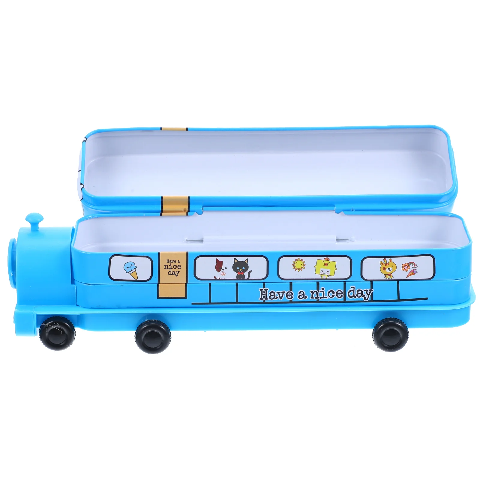 Creative Cartoon Pencil Case Metal Train Shaped Double Layer Pencil Box Stationery Supplies for Students Kids Children (Random P