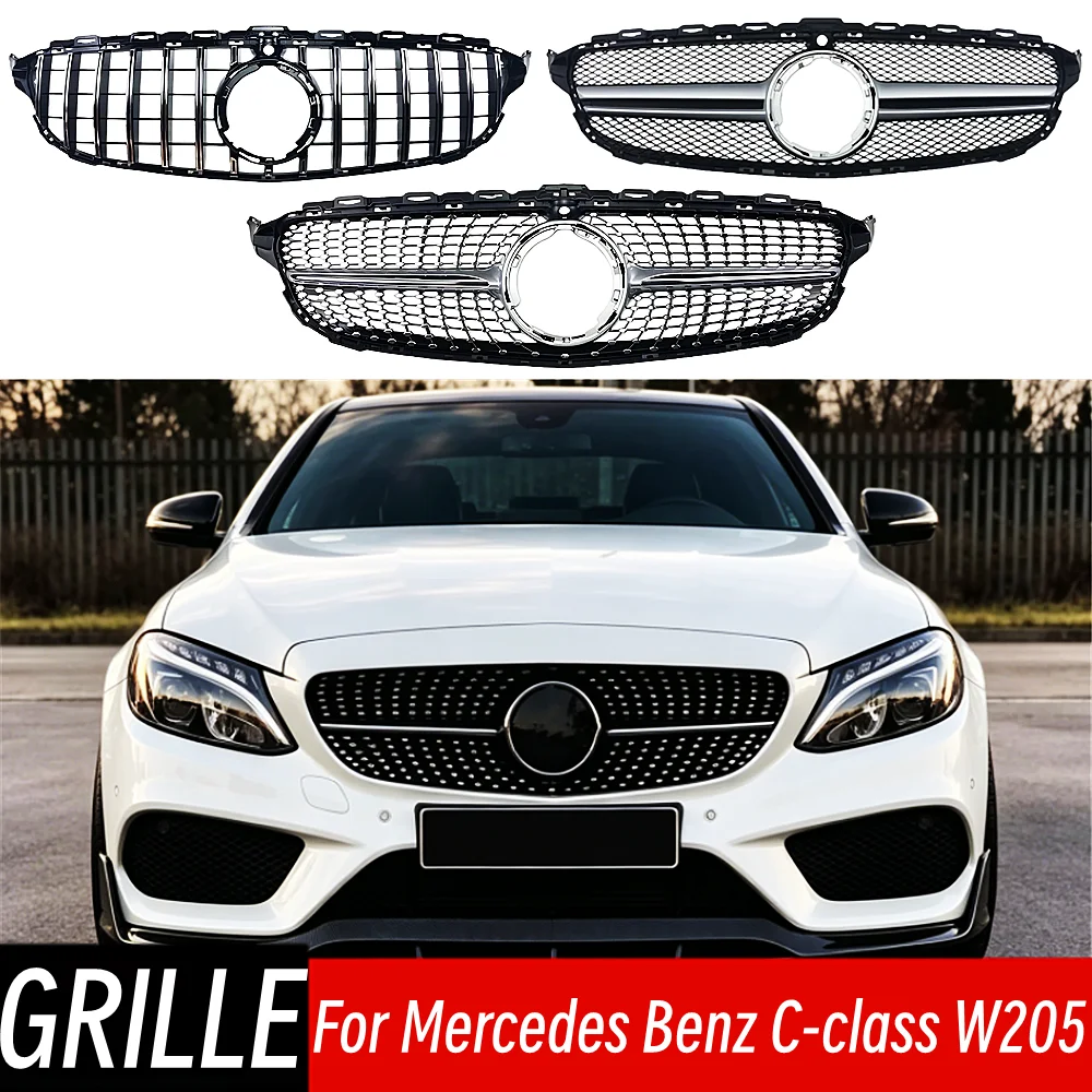 For 2014-2018 Mercedes Benz C-Class W205 C180 C200 C250 C260 C300 AMG Diamond GT Style Front Grille Bumper Grill Grid Accessorie
