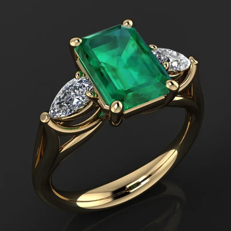 Anel de esmeralda verde banhado a ouro 14k para mulheres bague bizuteria anillos de pedra preciosa de esmeralda pura anel de ouro 14k para mulheres