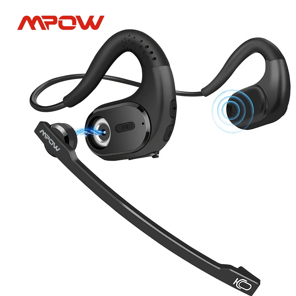 Mpow G9 Bluetooth 5.3 Earphones with Removable Microphone Noise Cancelling Open Ear Handsfree Business Headset Office Driving