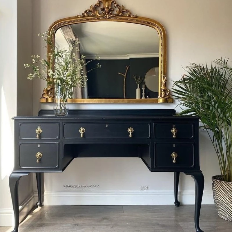 

Vintage black solid wood dresser, multifunctional bedroom dressing table, high-end furniture