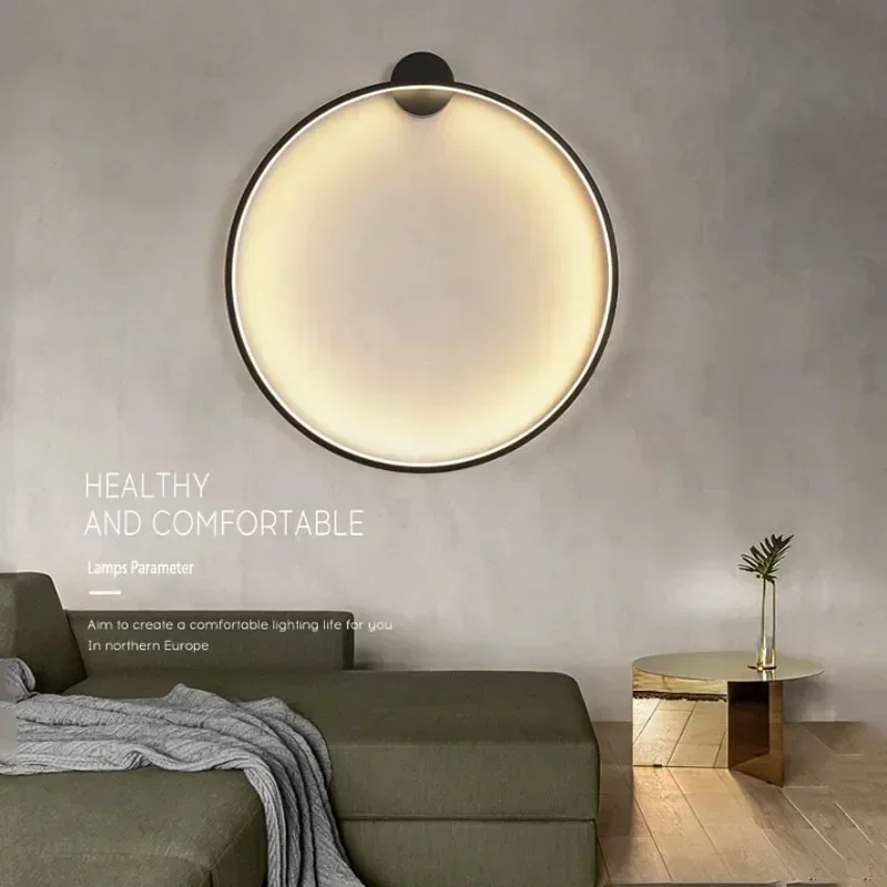 Minimalistische Led Cirkel Achtergrond Wandlamp Huis Indoor Decor Muur Schansen Woonkamer Hal Hotel Wandverlichting Bedlampje Zwart